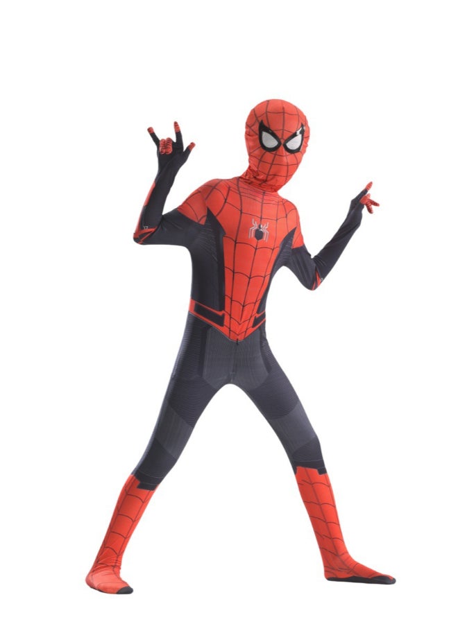 SPIDERMAN بدلة سبايدر مان بيتر باركر المحدثة، بدلة كاملة للجسم، زي بطل خارق من فيلم بعيد عن الوطن بتصميم أحمر وأسود لعشاق الحفلات والأزياء من 7 إلى 9 سنوات 130 سم - Image 3